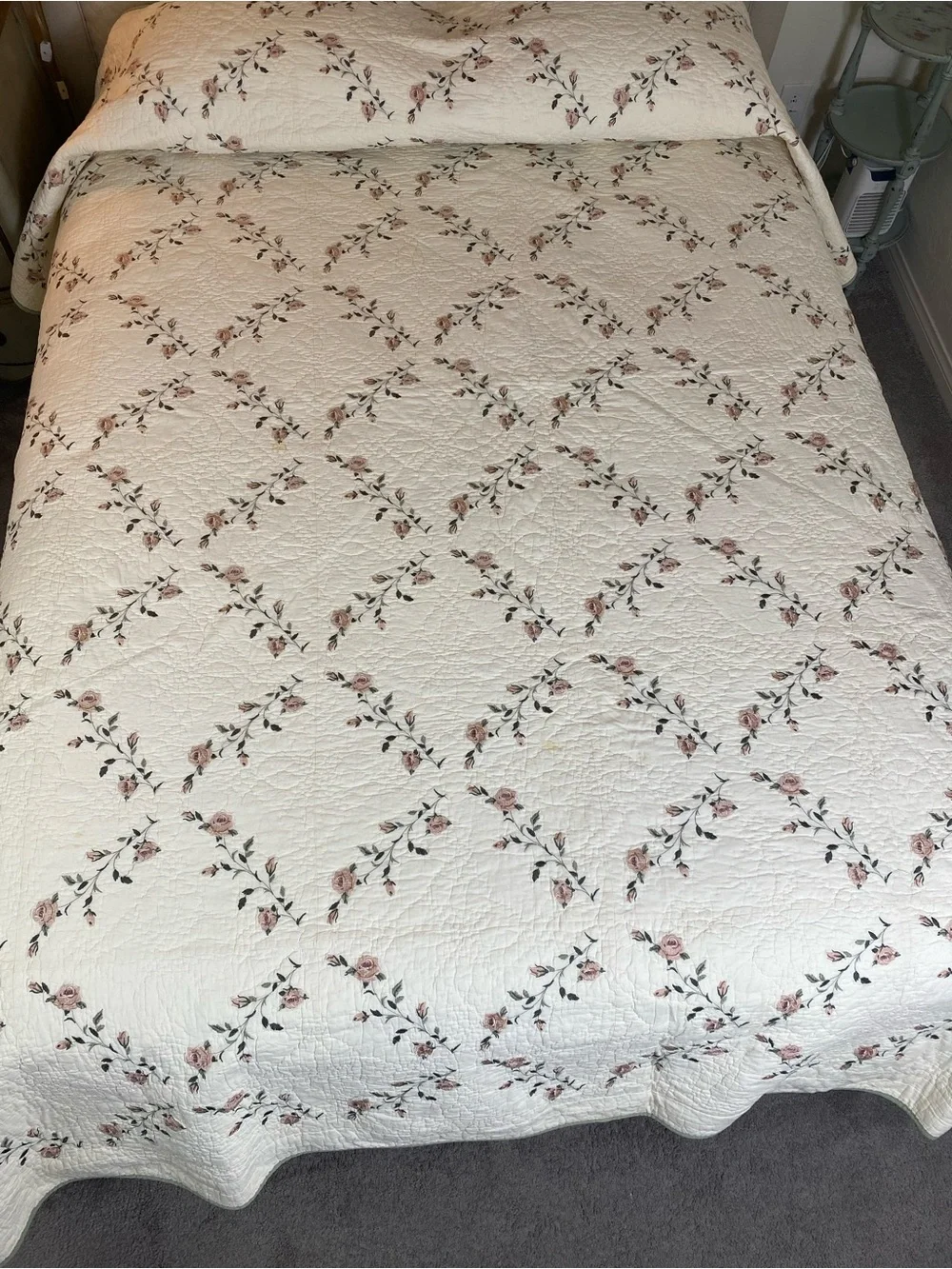 Better Homes And Gardens Cream Quilted Bedspread with Blush Rose Accents